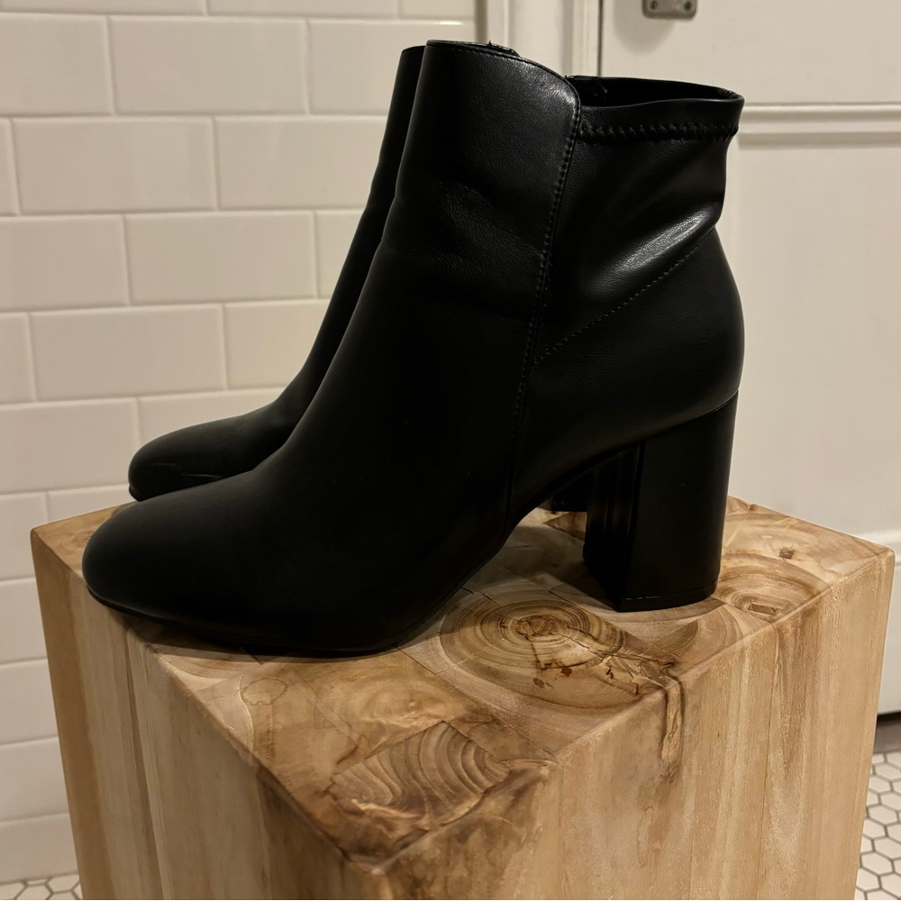 MIA Kymi faux leather bootie. Black. Size 11.  3.25 block heel.